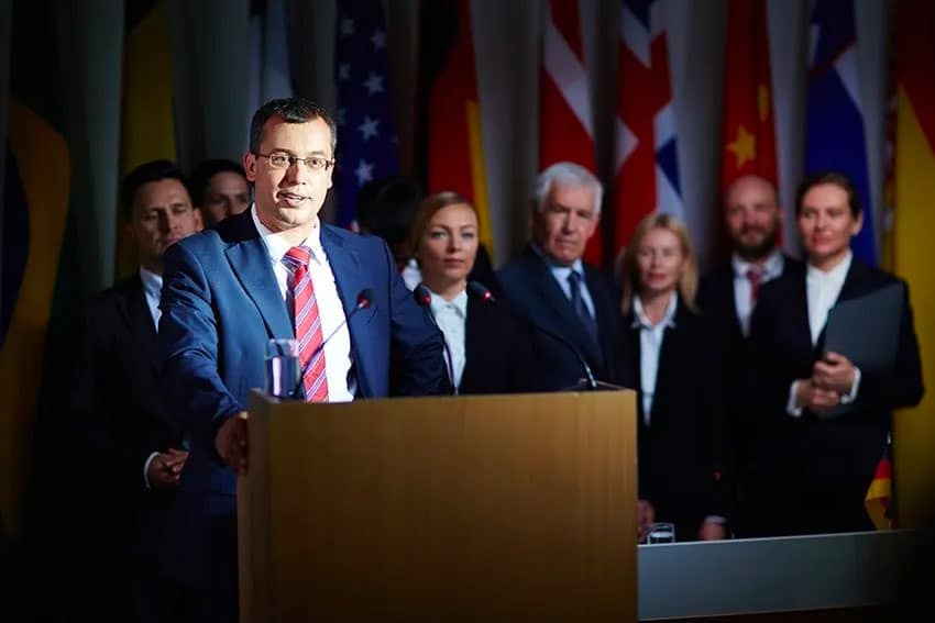 Candidate speaking at an interview